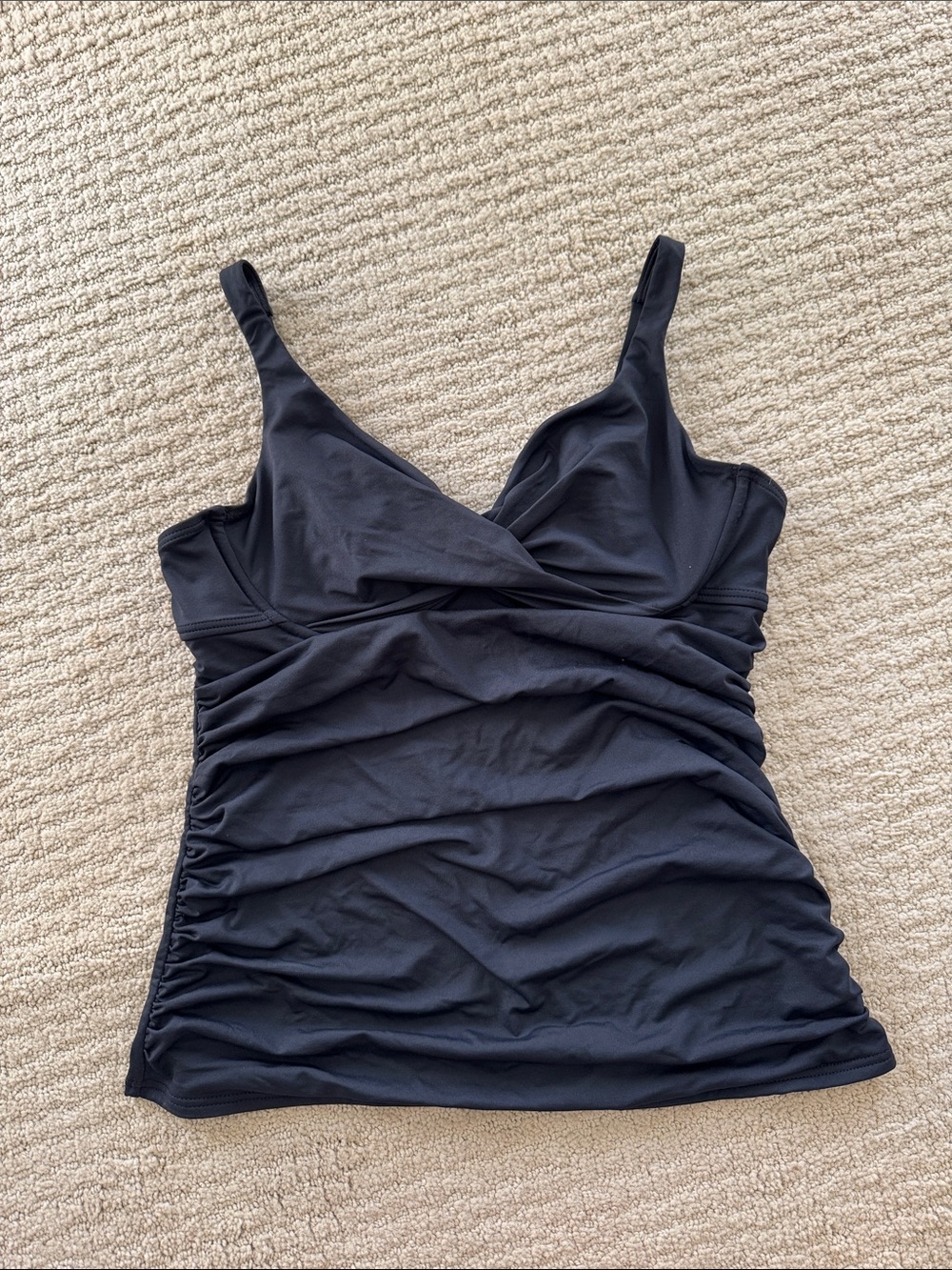 Anne Cole Black V-Neck Ruched Tankini Top